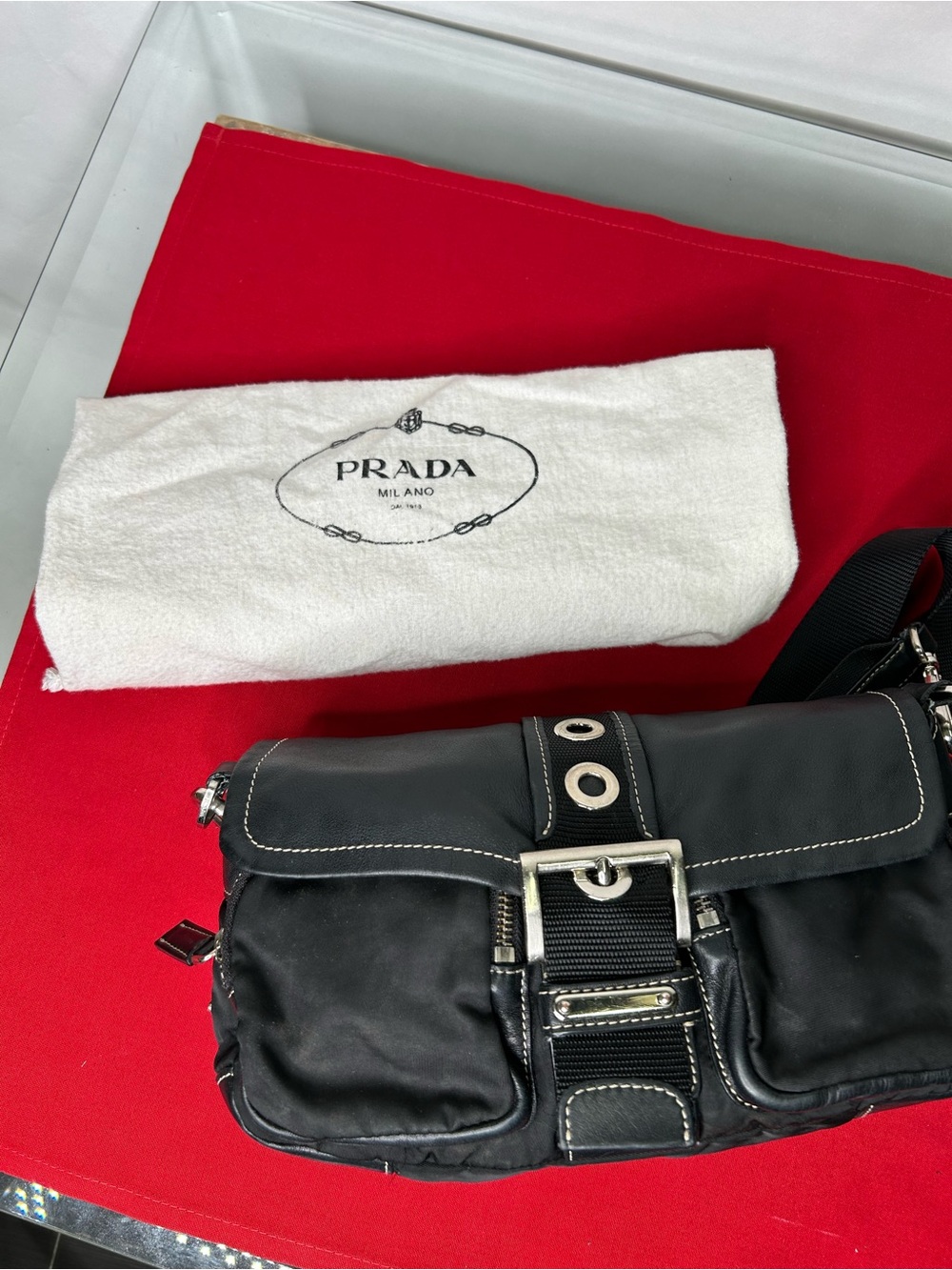 Prada Vintage Purse Nylon Leather Tessuto Silver Tone Hardware Accent - Picture 1 of 16